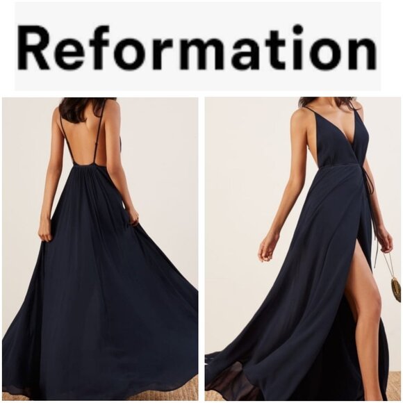 Reformation Callalily Dress in Navy Blue Size 4 - Picture 1 of 16